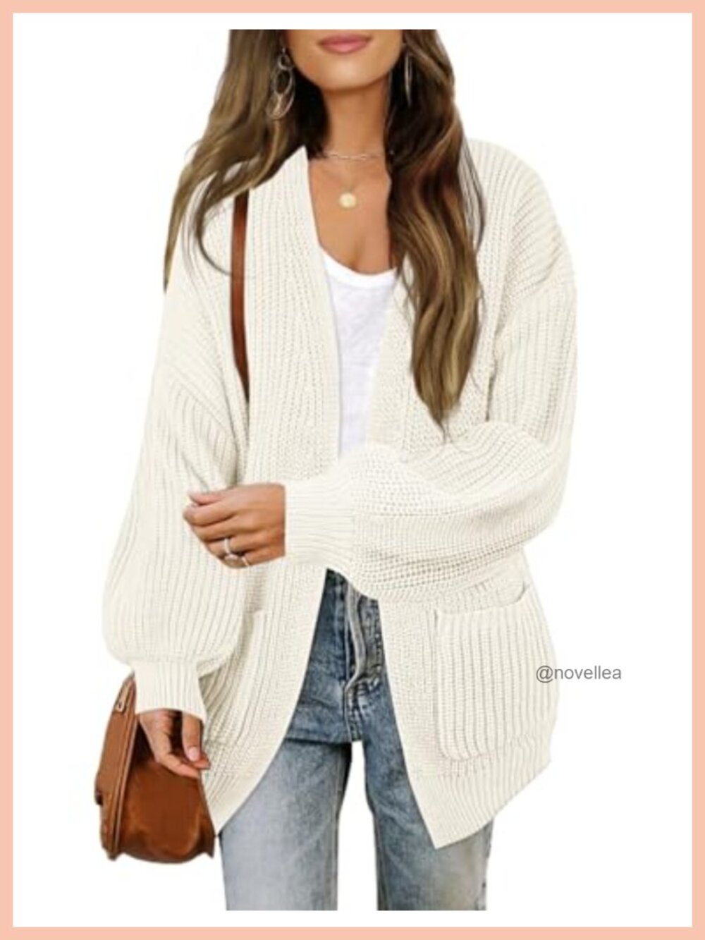 Womens Oversized Cardigan Loose Fit Ribbed Knit Open Front Lantern Sleeve